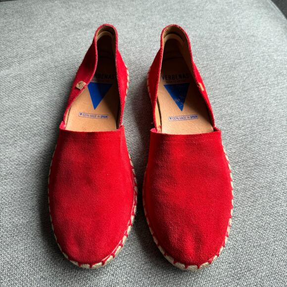Verbenas Womens Carmen Red Leather Suede Espadrilles Flats Shoes Sz 40 US 9 - Picture 2 of 10